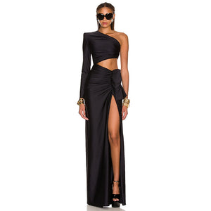 Black One-shoulder High Split Maxi Dress