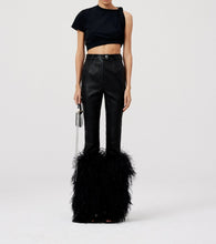 Load image into Gallery viewer, Designer Style, Puffy Ostrich Feathers PU Trousers

