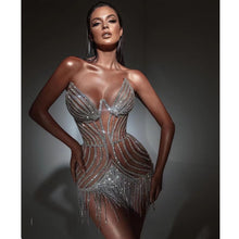 Load image into Gallery viewer, Strapless Beading Diamonds Crystal Tassel Mini  Dress

