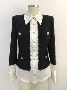 Satin Wool Blend Patchwork Tweed Jacket