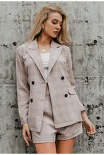 Load image into Gallery viewer, Double Breasted Grid Two Piece Blazer Suit
