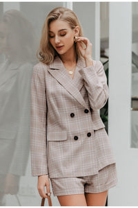 Double Breasted Grid Two Piece Blazer Suit