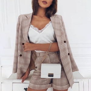 Double Breasted Grid Two Piece Blazer Suit