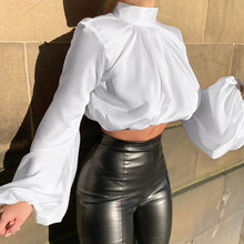 Load image into Gallery viewer, Hight Neck Satin Blouse
