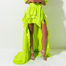 Load image into Gallery viewer, Neon Green Chiffon High Low Long Skirt
