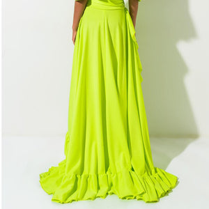 Neon Green Chiffon High Low Long Skirt