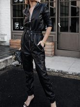 Load image into Gallery viewer, Black Faux leather Jumpsuit
