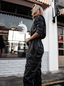 Black Faux leather Jumpsuit