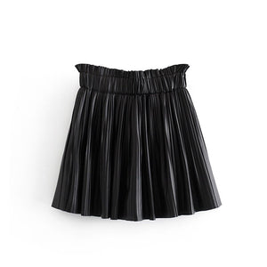 Pleated Faux leather Mini Skirt