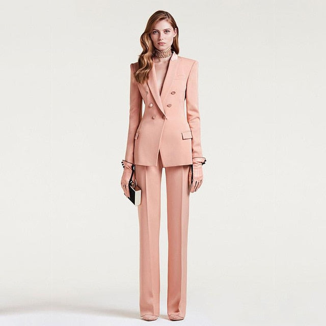 Fem- Boss Pale Pink Double Breasted Trouser Suit