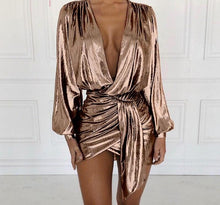 Load image into Gallery viewer, Metallic Plunge Party  Dress
