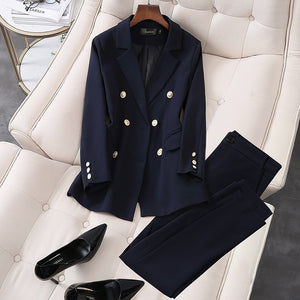  Elegant Double Breasted Blazer & Trouser Suit 