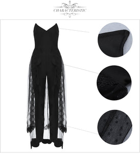 Black Strapless Jumpsuit with Lace Cloak