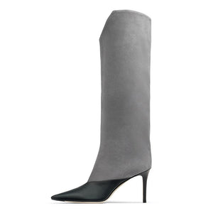 Elegant Grey Wide Shaft Boots