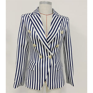 Stripe Fitted Double Breasted Blazer