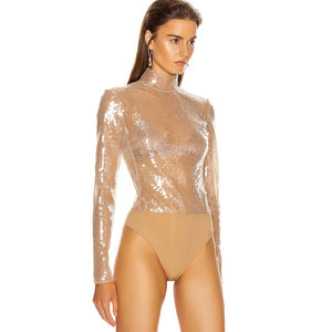 Apricot  Sequined  Bodysuit