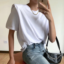 Load image into Gallery viewer, Women&#39;s White T-shirt with  Padded Shoulders
