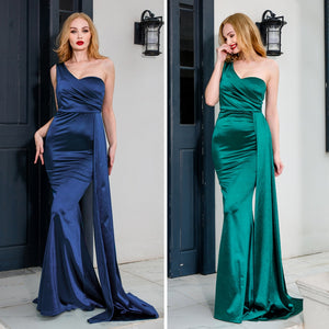 SATIN DRAPED EVENING GOWN