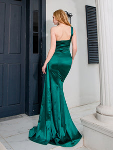 SATIN DRAPED EVENING GOWN