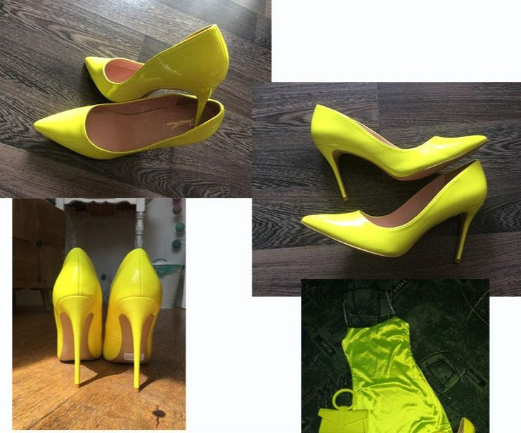 Women High Heels Pointed Toe Slip On Pumps Yellow Basic Heeled Shoes -  Milanoo.com