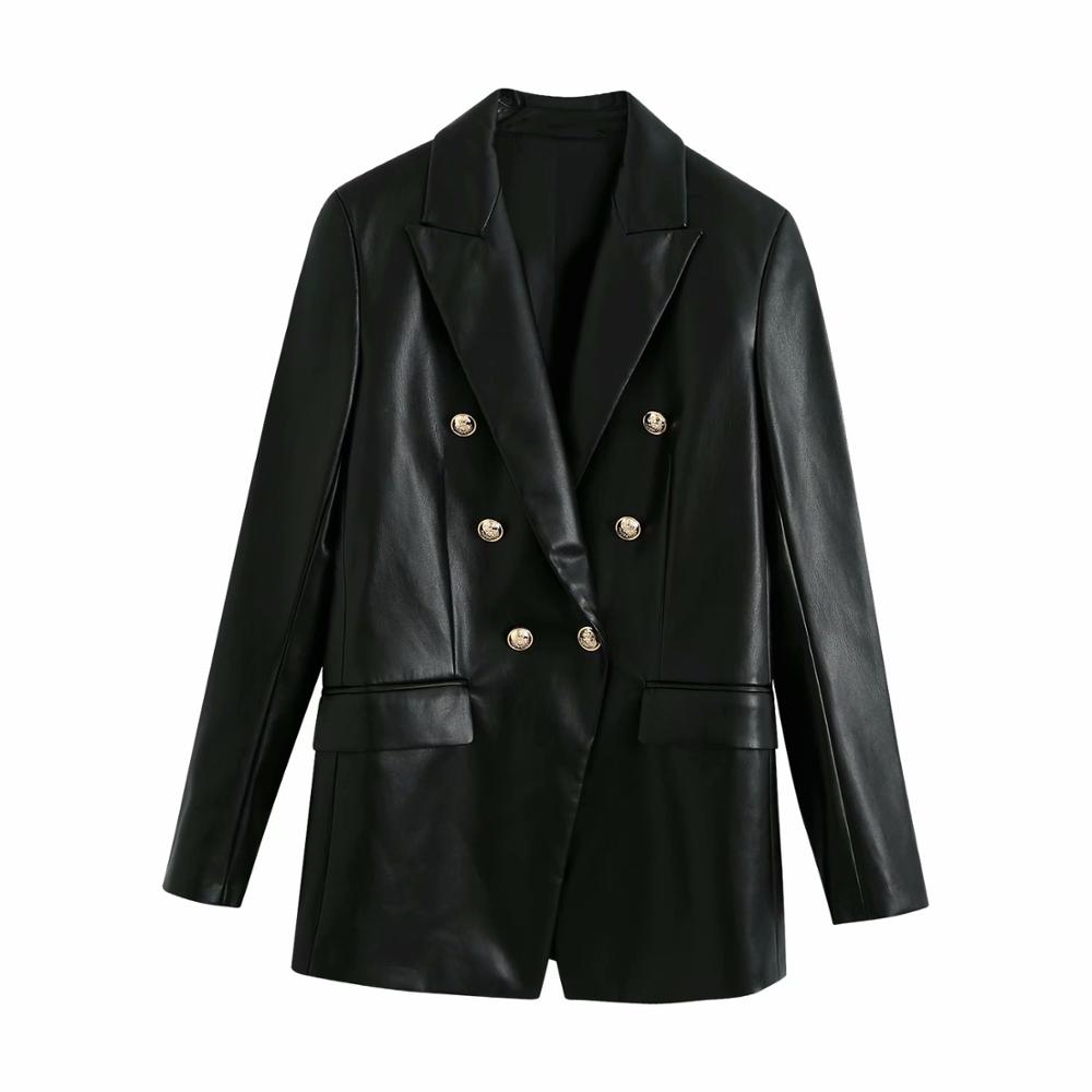 Long PU  Leather Blazer Jacket