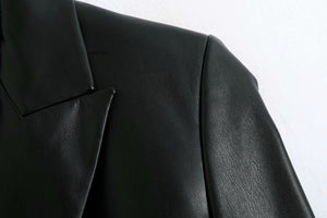 Long PU  Leather Blazer Jacket