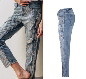 Vintage Denim Sequined Jeans