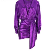 Load image into Gallery viewer, Metallic Plunge Party  Dress

