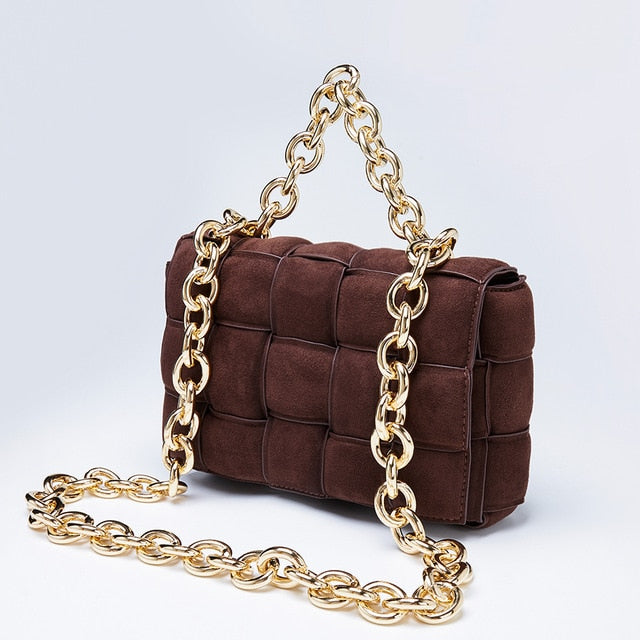 Chic Metal Chain Frosted Suede Shoulder Bag