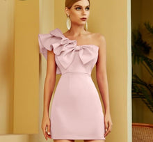 Load image into Gallery viewer, One Shoulder Ruffle Bow Mini Dress

