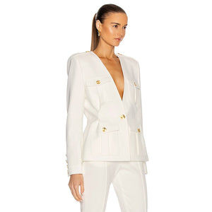 V Neck Blazer and Trousers Two Piece Suit