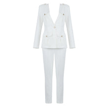 Load image into Gallery viewer, V Neck Blazer and Trousers Two Piece Suit
