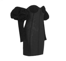 Load image into Gallery viewer, Black Long Puff Sleeve Velvet Mini Dress
