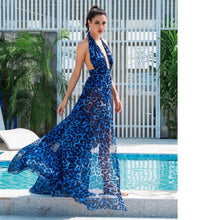 Load image into Gallery viewer, Blue Leopard Print Chiffon Maxi Dress

