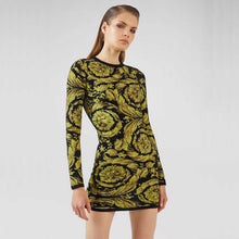 Load image into Gallery viewer, Yellow Baroque Print Leaf Dress
