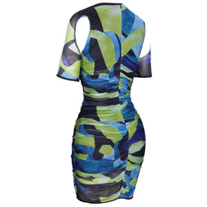 Abstract Mini Dress with Cut Out Accents