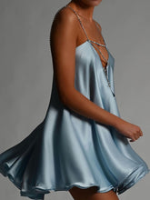 Load image into Gallery viewer, Diamante Chain Satin Low Back Swing Dress
