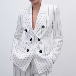 LARA- WHITE- Pinstriped   Suit