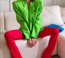 Load image into Gallery viewer, Two Piece Neon Green  Skirt Suit
