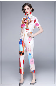 Sleeveless Two-Piece Abstract Suit
