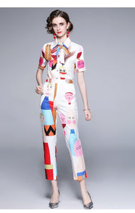 Sleeveless Two-Piece Abstract Suit