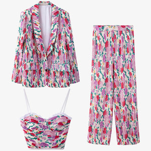 Flower Print Pleated Suit Trousers