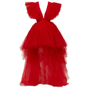 Molly Red Tulle Long Train Plus Size Dress