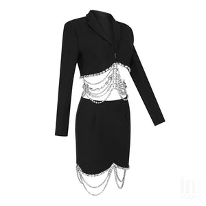 Black High Quality Women beaded Two Piece  Suit