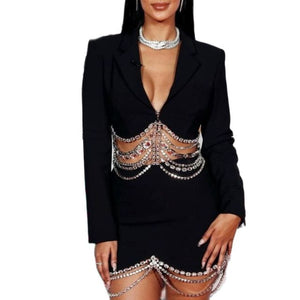 Black High Quality Women beaded Two Piece  Suit