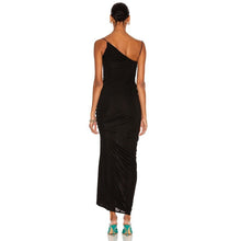 Load image into Gallery viewer, Long Black &amp; Green Contrast Asymmetrical Dress
