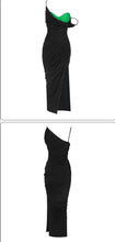 Load image into Gallery viewer, Long Black &amp; Green Contrast Asymmetrical Dress
