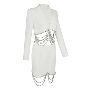 White High Quality Women beaded Two Piece Suit