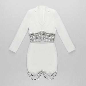 White High Quality Women beaded Two Piece Suit