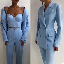 Load image into Gallery viewer, Three Piece - Plus Size Double Breasted Blazer &amp; Pencil Trouser Suit

